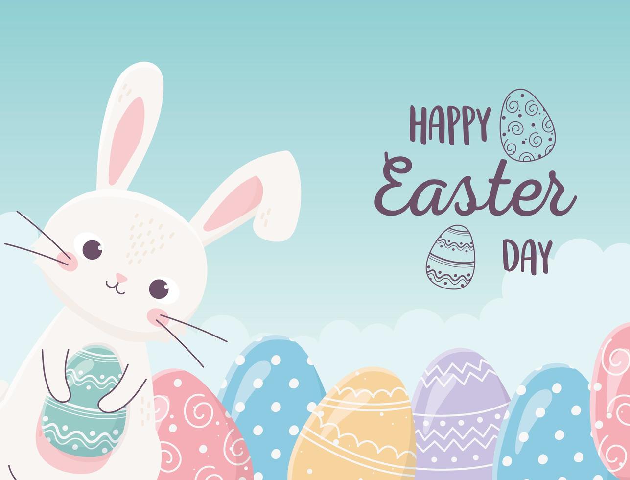 glad påsk söt kanin med ägg firande prydnad vektor