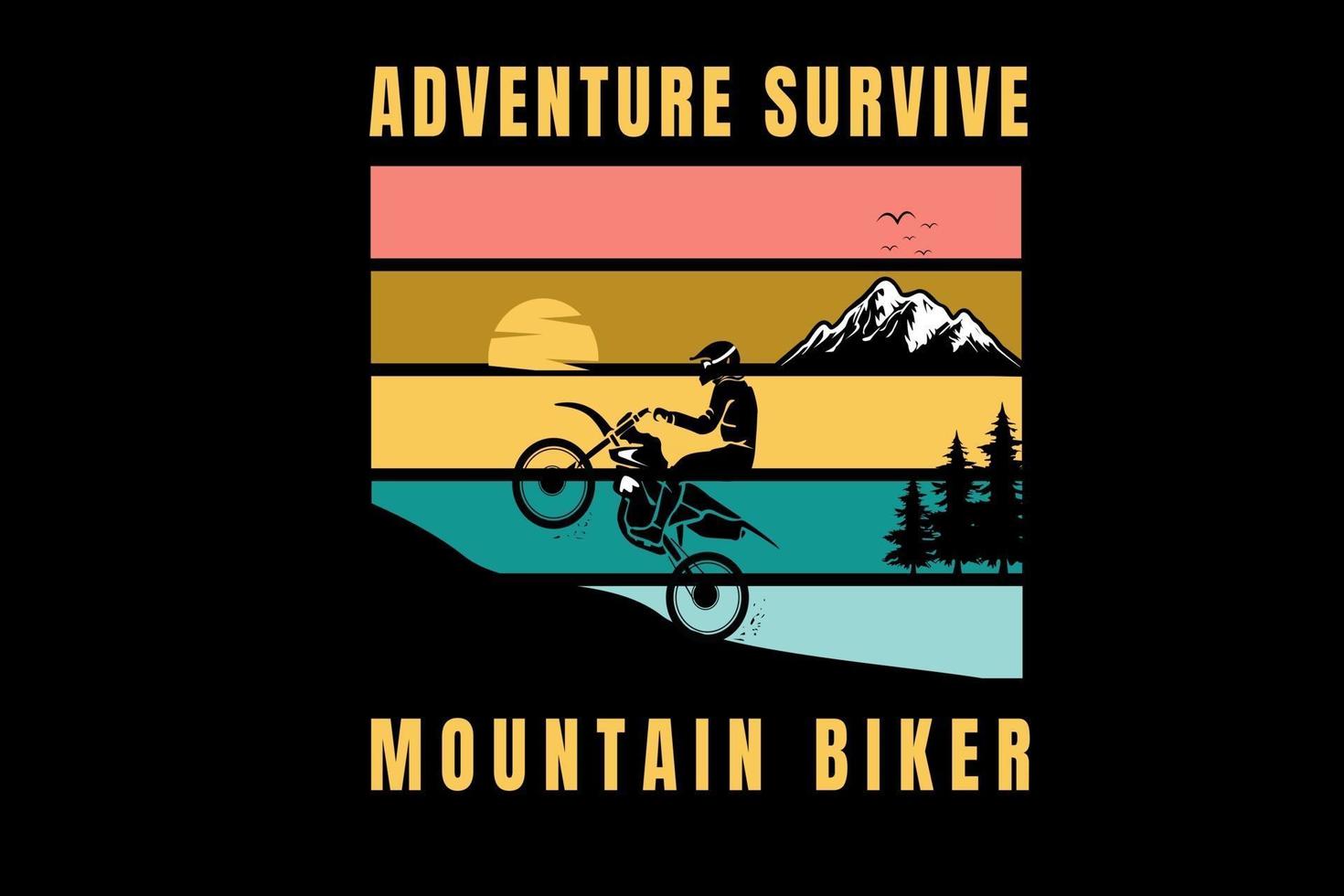 äventyr överleva mountainbiker färg orange gul och grön vektor