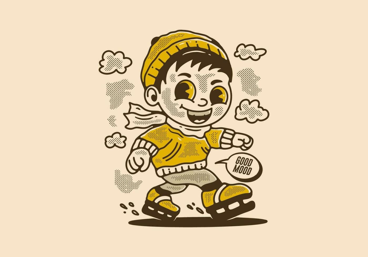Maskottchen Charakter Illustration von ein wenig Junge spielen Eis Schlittschuh vektor