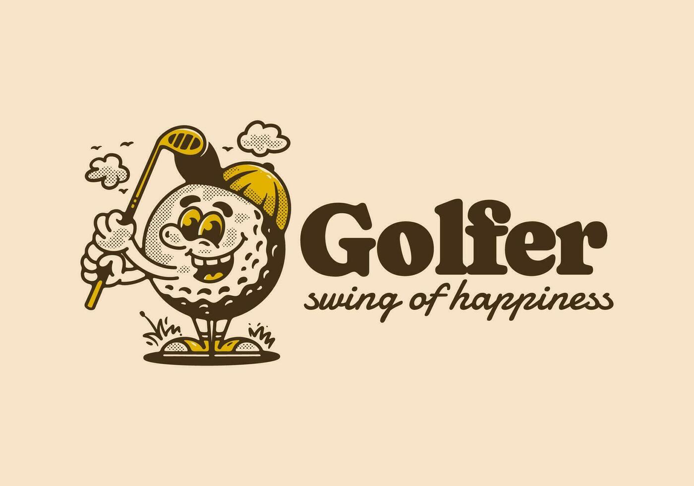 Golfspieler schwingen von Glück, Maskottchen Charakter Illustration von Golf Ball halten ein Golf Stock vektor