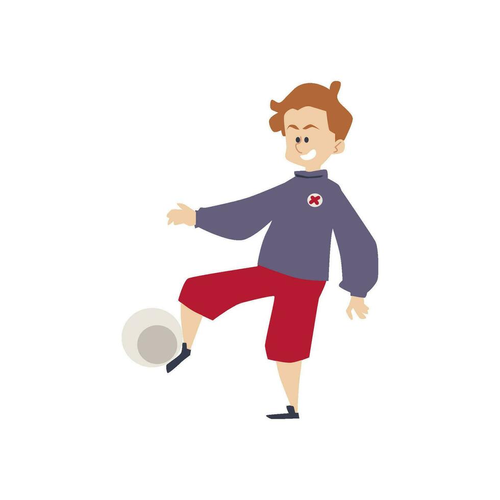 wenig Kind Junge spielen Fußball oder Fußball, eben Vektor Illustration isoliert.