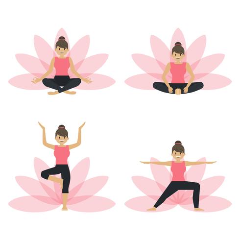 Flache weibliche Yoga-Klassen-Haltungs-Vektor-Illustration vektor