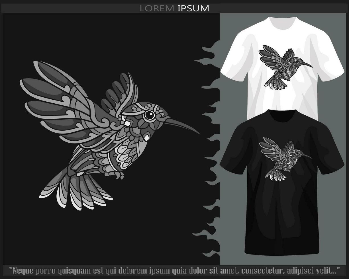einfarbig summend Vogel Mandala Kunst isoliert auf schwarz und Weiß t Shirt. vektor