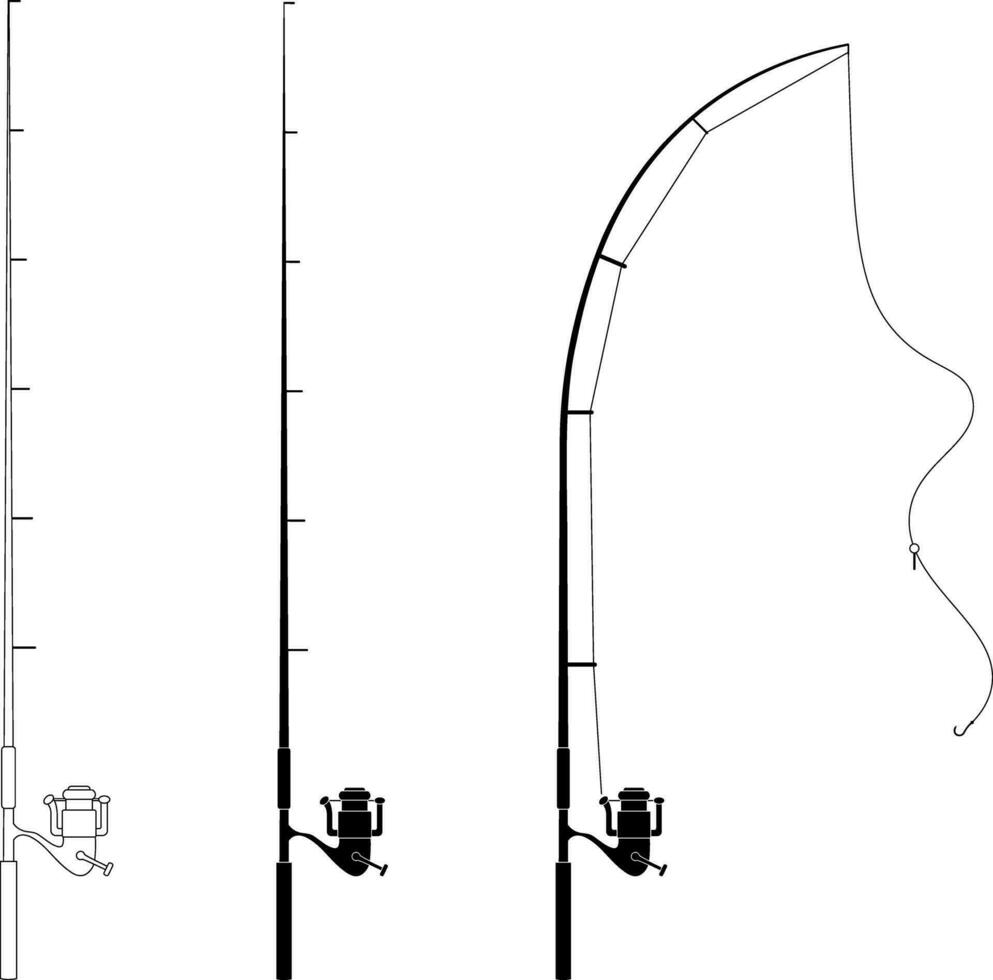 översikt silhuett fiske stång ikon uppsättning vektor