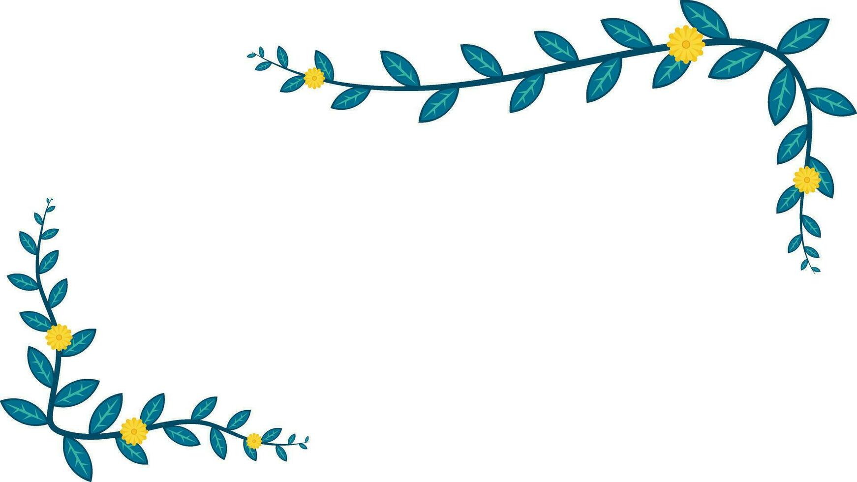 bakgrund och ram mönster av blå träd och gul blommor vektor