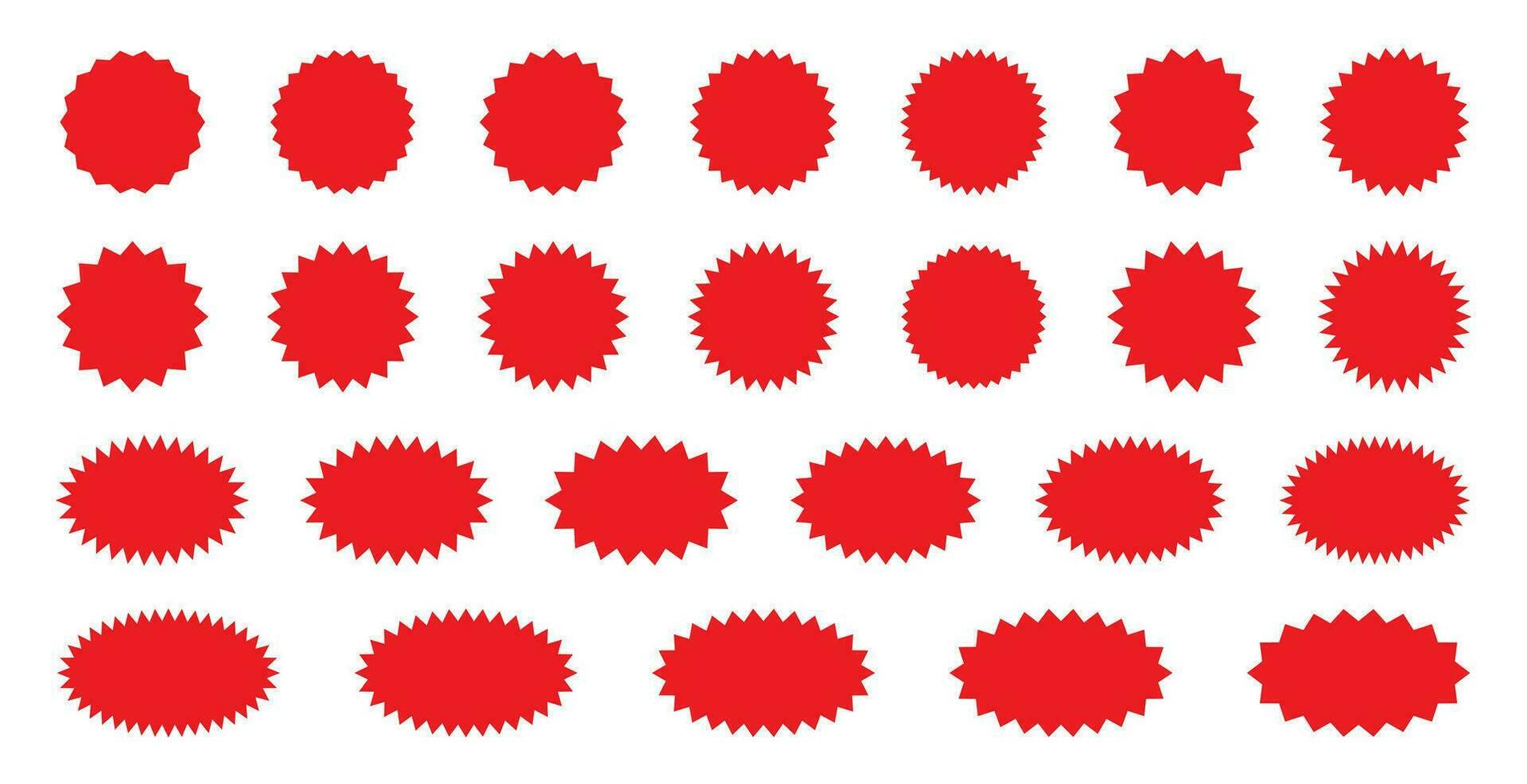 Starburst rot Aufkleber einstellen - - Sammlung von Besondere Angebot Verkauf runden und Oval Sunburst Etiketten und Tasten isoliert auf Weiß Hintergrund. Aufkleber und Abzeichen mit Star Kanten zum Promo Werbung. vektor