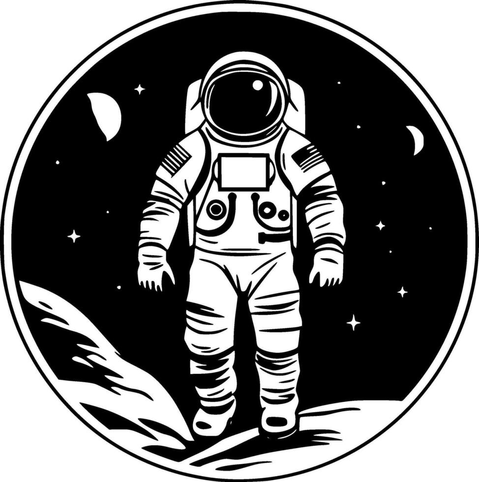 astronaut, svart och vit vektor illustration