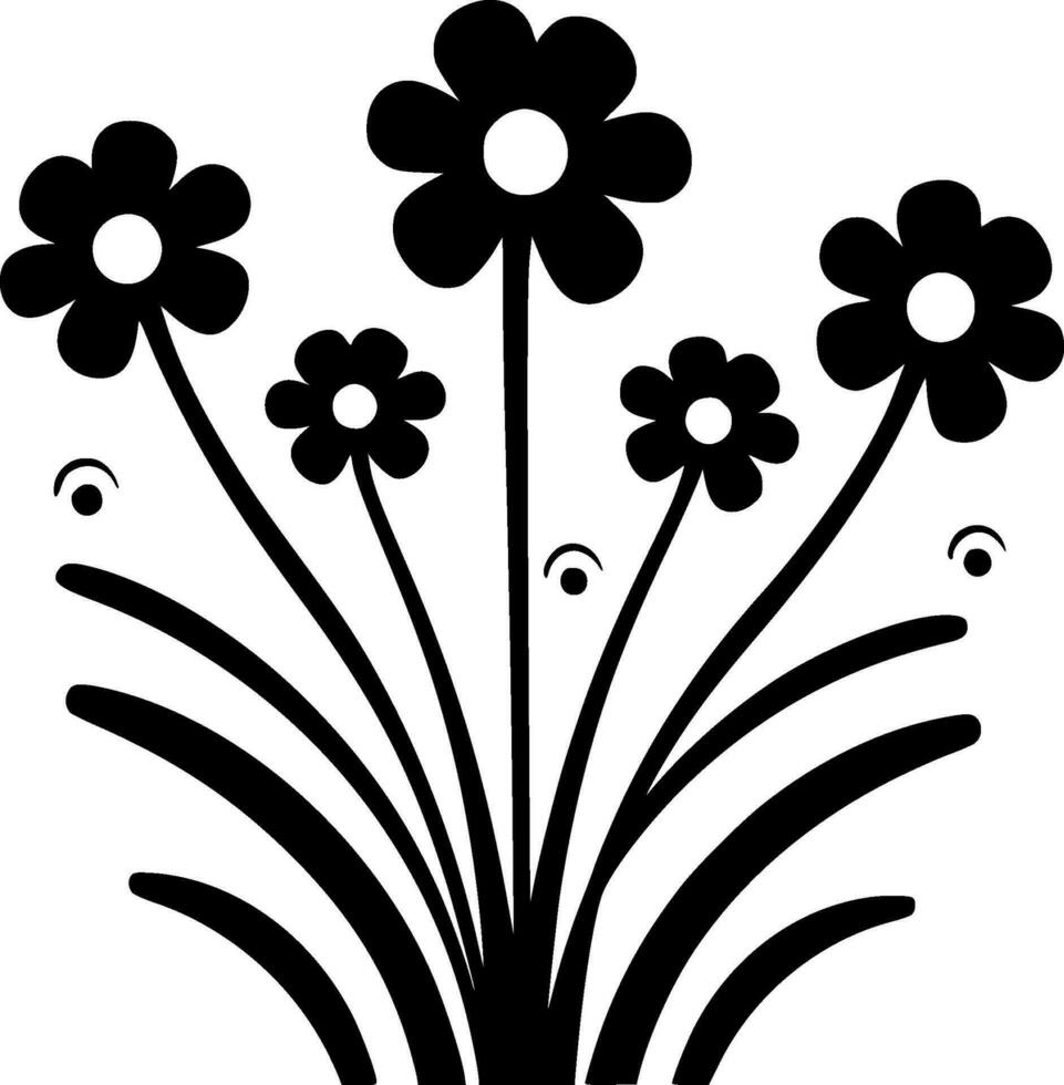 blommor - svart och vit isolerat ikon - vektor illustration