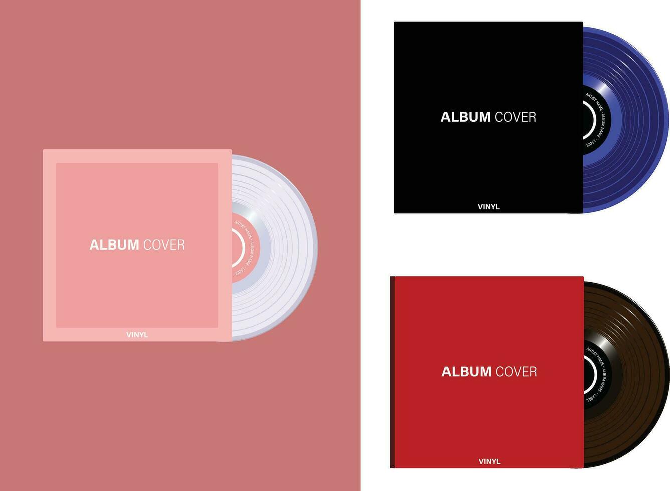 samling av 3 vinyl CD etiketter, och design vektor för musik konst och album proffs vektor