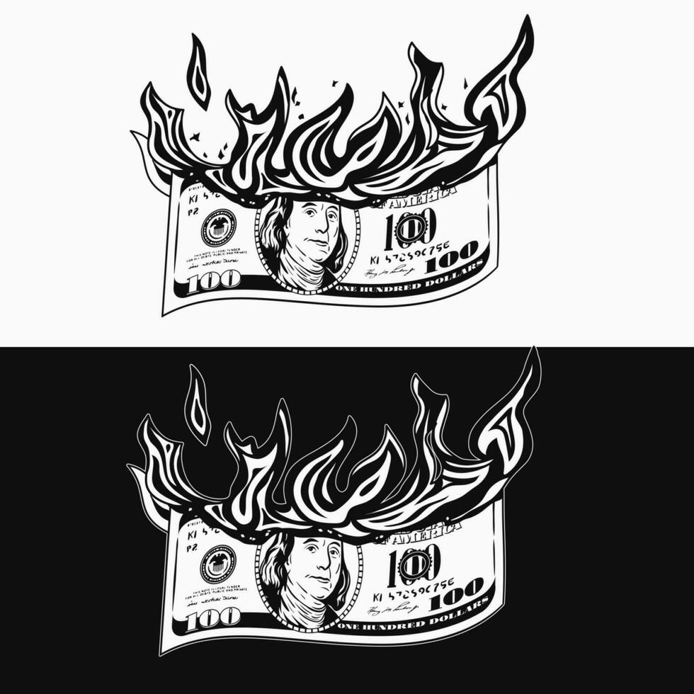 brinnande 100 dollar räkningen begrepp av pengar inflation vektor