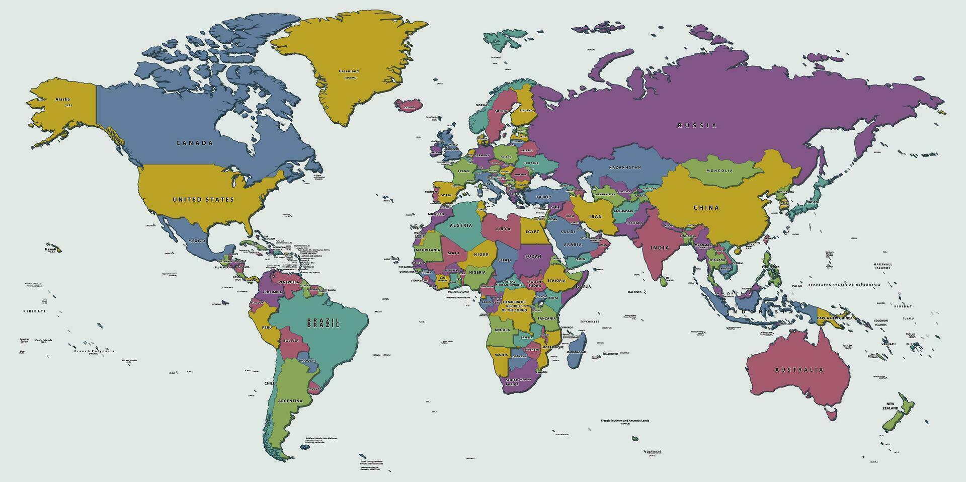 Welt Karte Farbe Vektor Bild von ein global Karte von das Welt