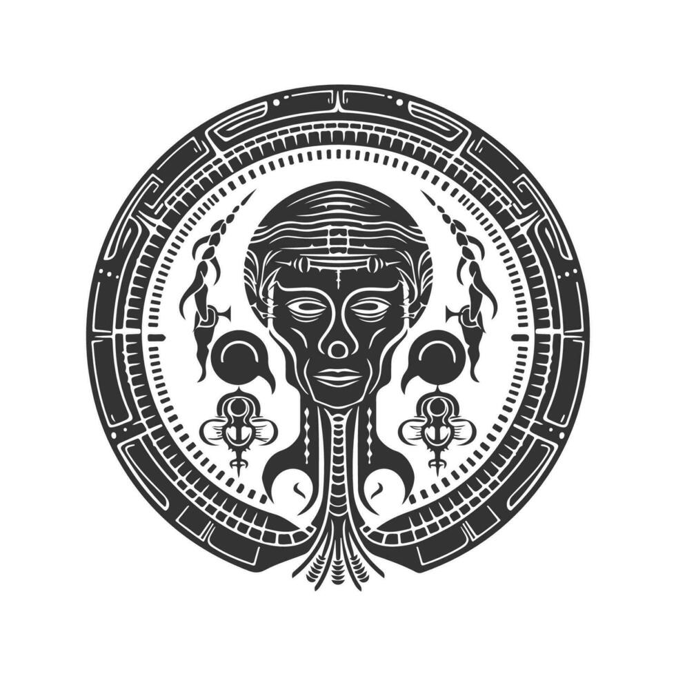 utomjording artefakt, årgång logotyp linje konst begrepp svart och vit Färg, hand dragen illustration vektor