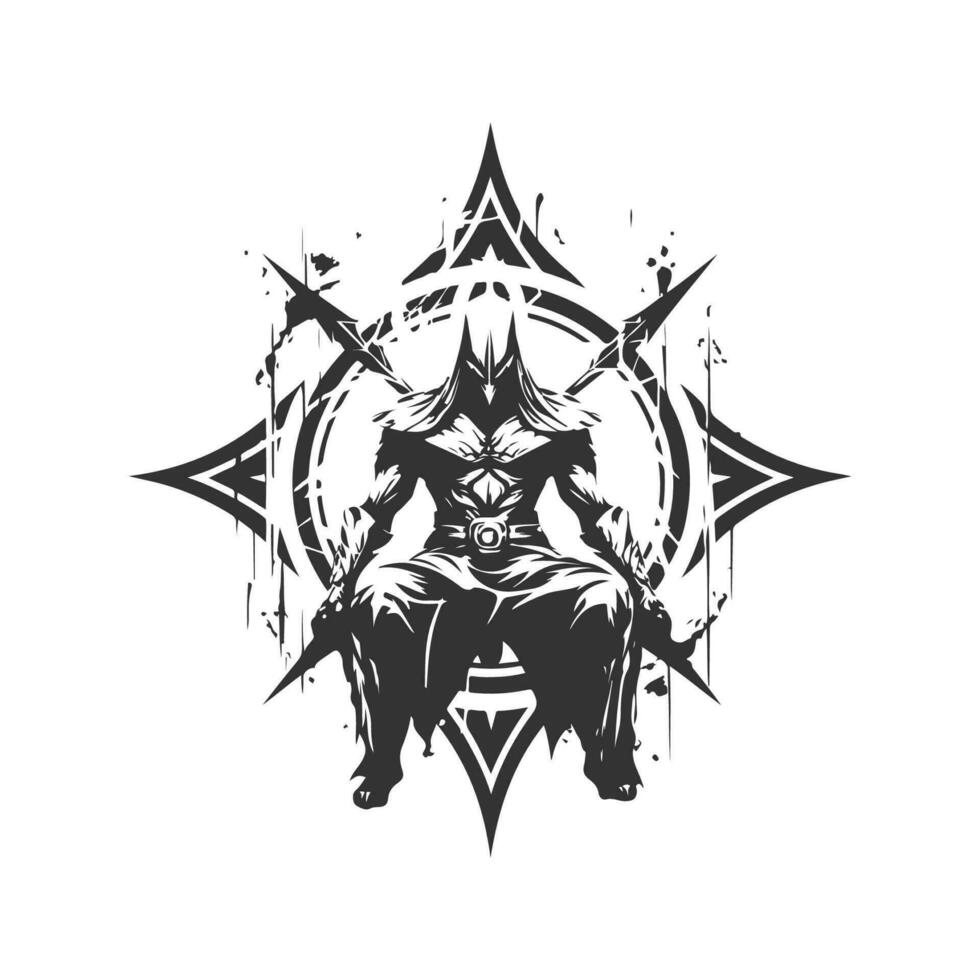 Chaos Magier erkunden, Jahrgang Logo Linie Kunst Konzept schwarz und Weiß Farbe, Hand gezeichnet Illustration vektor