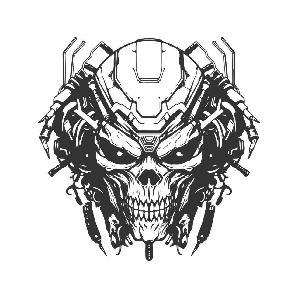 Leere Cyberserker, Jahrgang Logo Linie Kunst Konzept schwarz und Weiß Farbe, Hand gezeichnet Illustration vektor