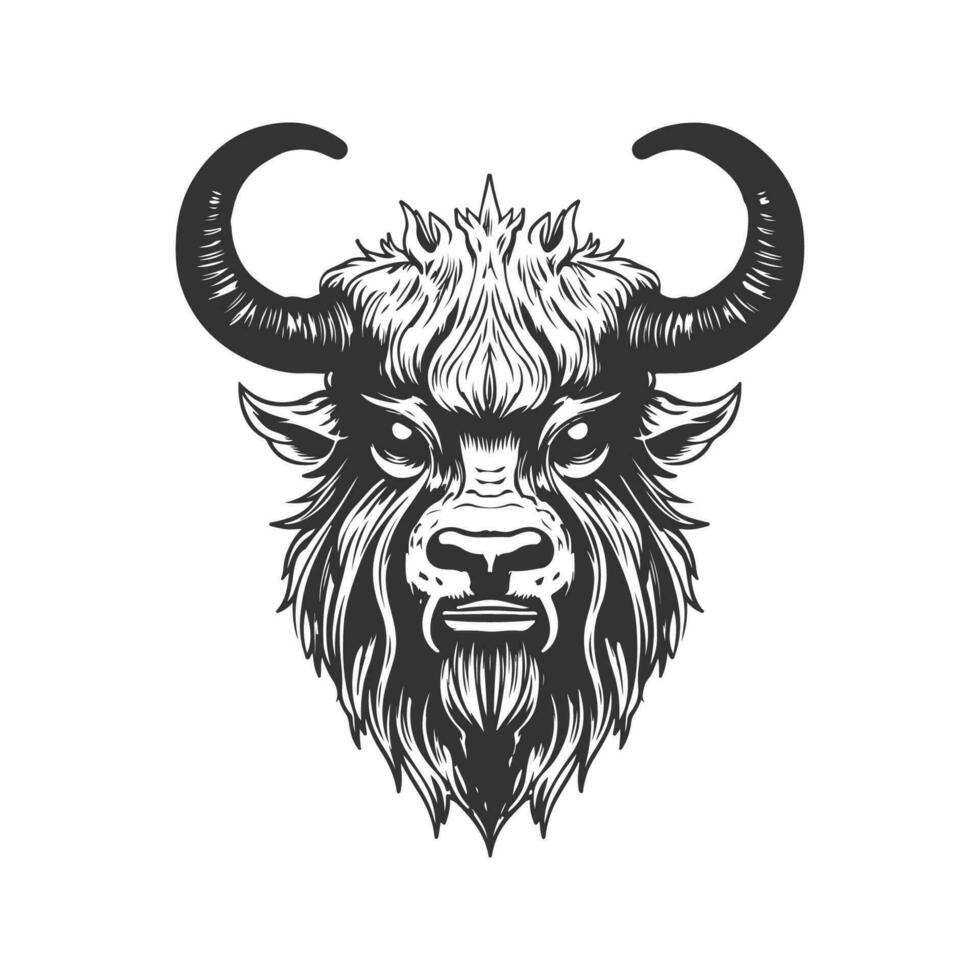 Yak Monster, Jahrgang Logo Linie Kunst Konzept schwarz und Weiß Farbe, Hand gezeichnet Illustration vektor