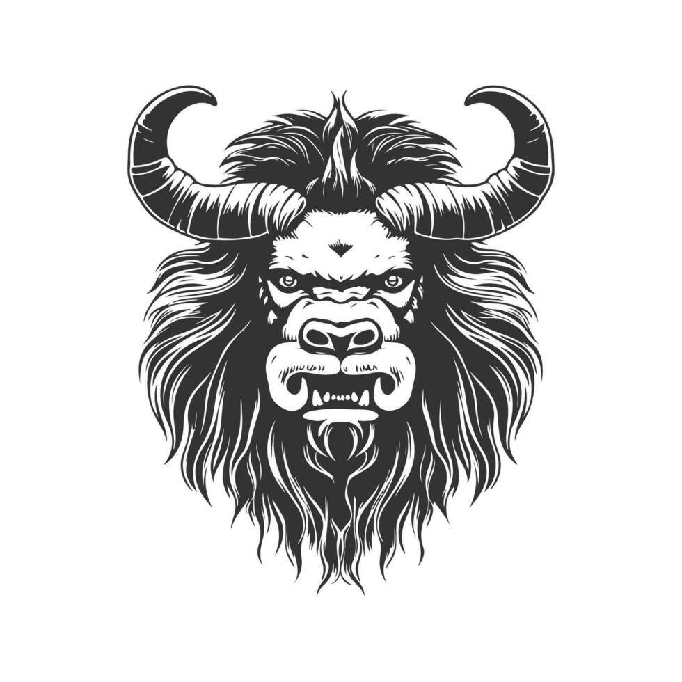 Yak Monster, Jahrgang Logo Linie Kunst Konzept schwarz und Weiß Farbe, Hand gezeichnet Illustration vektor