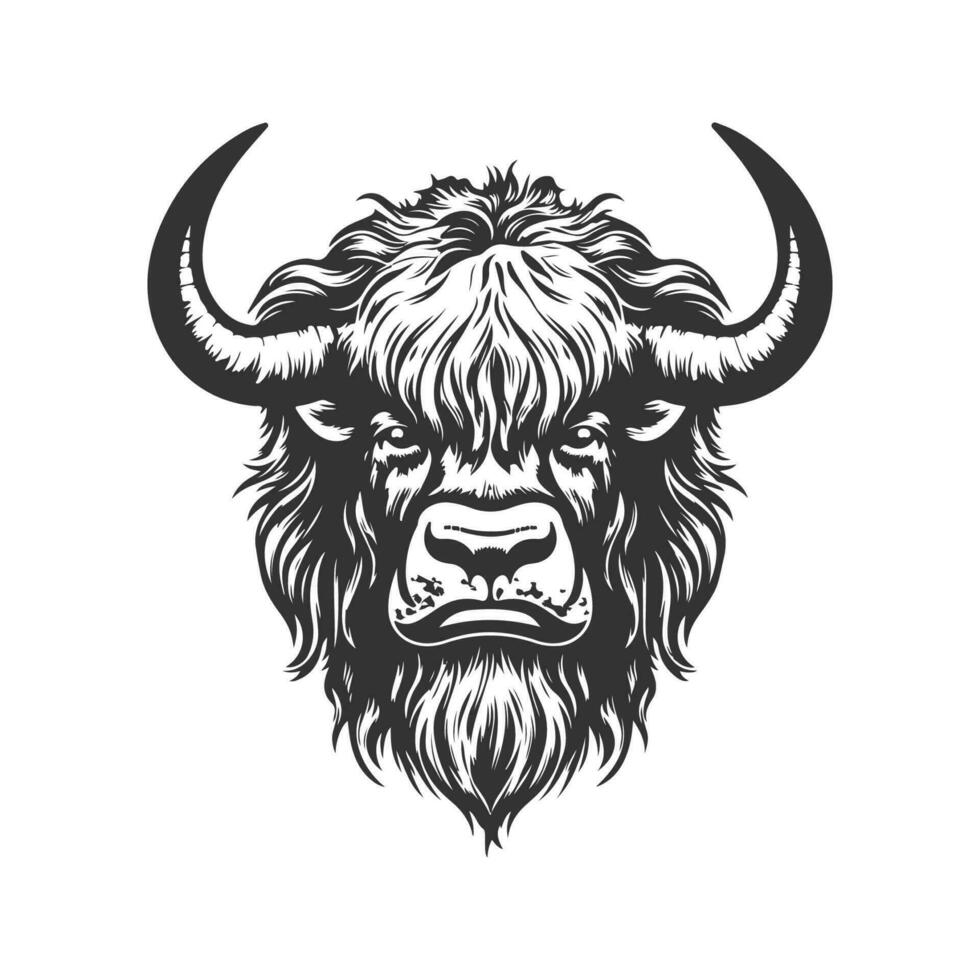 Yak Monster, Jahrgang Logo Linie Kunst Konzept schwarz und Weiß Farbe, Hand gezeichnet Illustration vektor