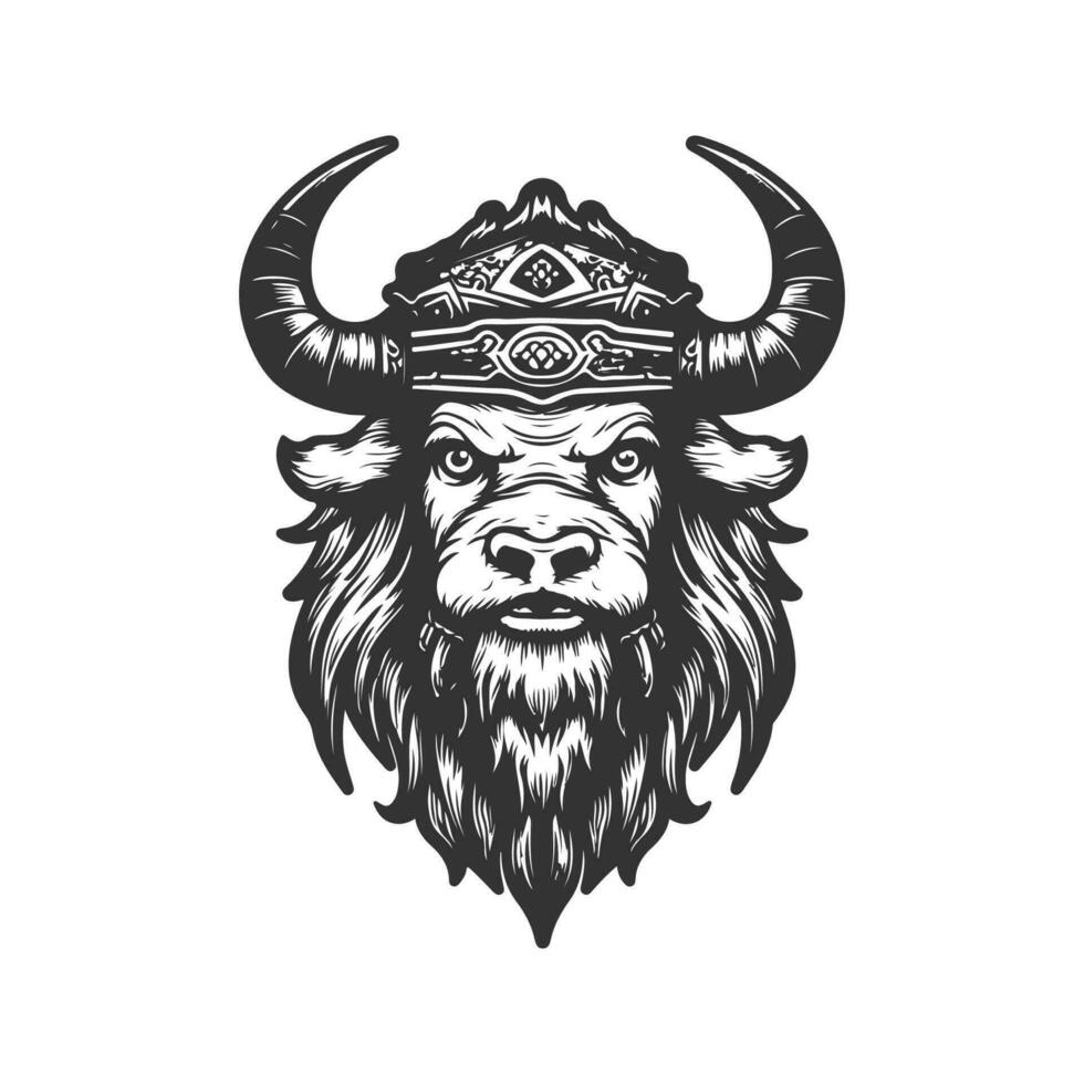 Yak Krieger, Jahrgang Logo Linie Kunst Konzept schwarz und Weiß Farbe, Hand gezeichnet Illustration vektor