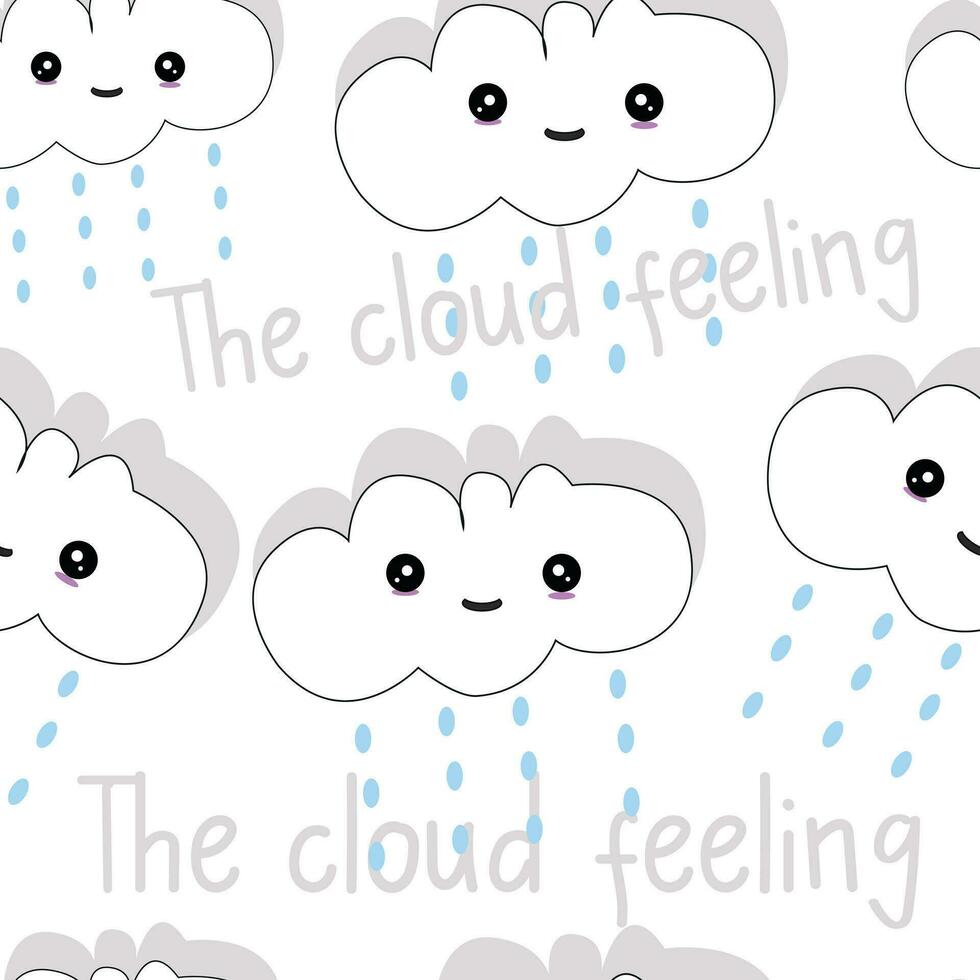 söt moln och regn droppar sömlös mönster för barn högtider. söt bebis dusch vektor bakgrund. barn teckning stil regnig moln i kärlek vektor illustration. de moln känsla