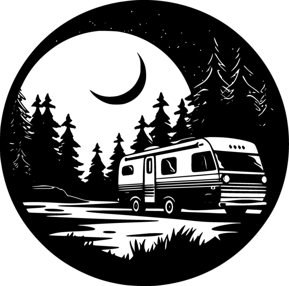 camping, svart och vit vektor illustration