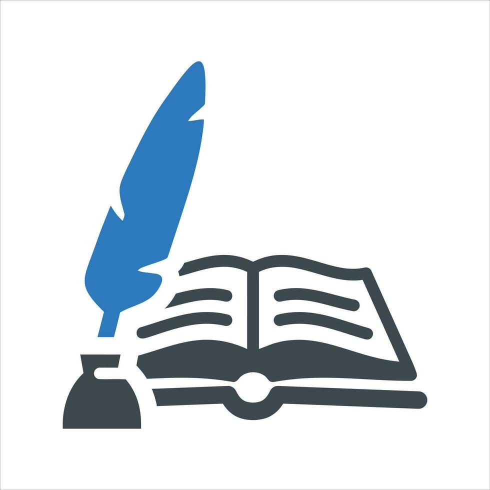 Feder Stift mit Buch Symbol. Vektor und Glyphe