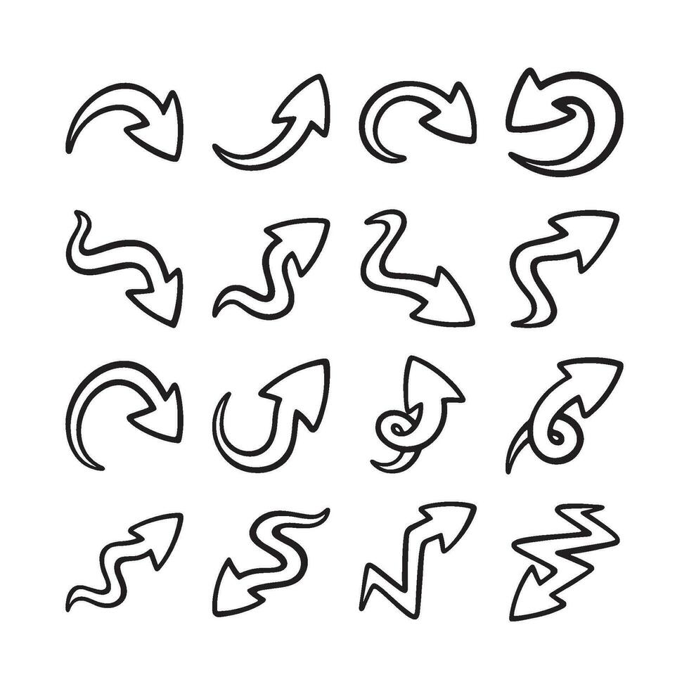 Satz Hand gezeichnete Pfeilkritzeleien auf weißem Hintergrund vektor