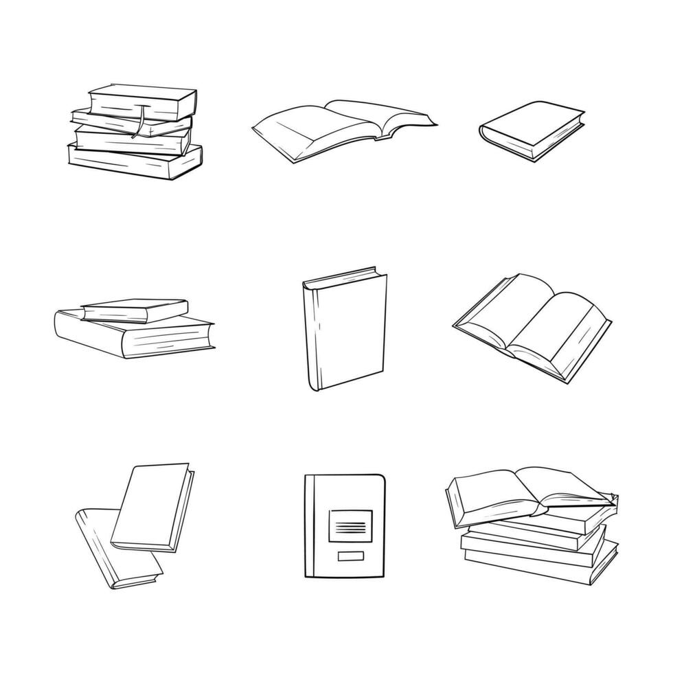 einstellen von Bücher im Hand gezeichnet Design zum Alphabetisierung oder Buch Tag Vorlage Design vektor