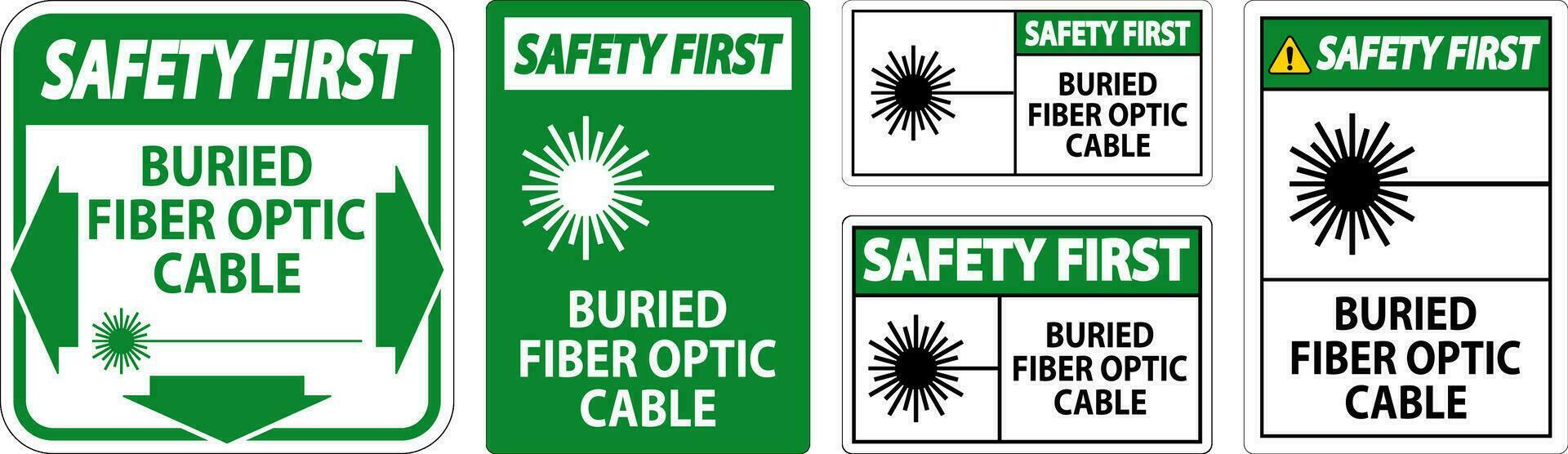 säkerhet först tecken, begravd fiber optisk kabel- vektor