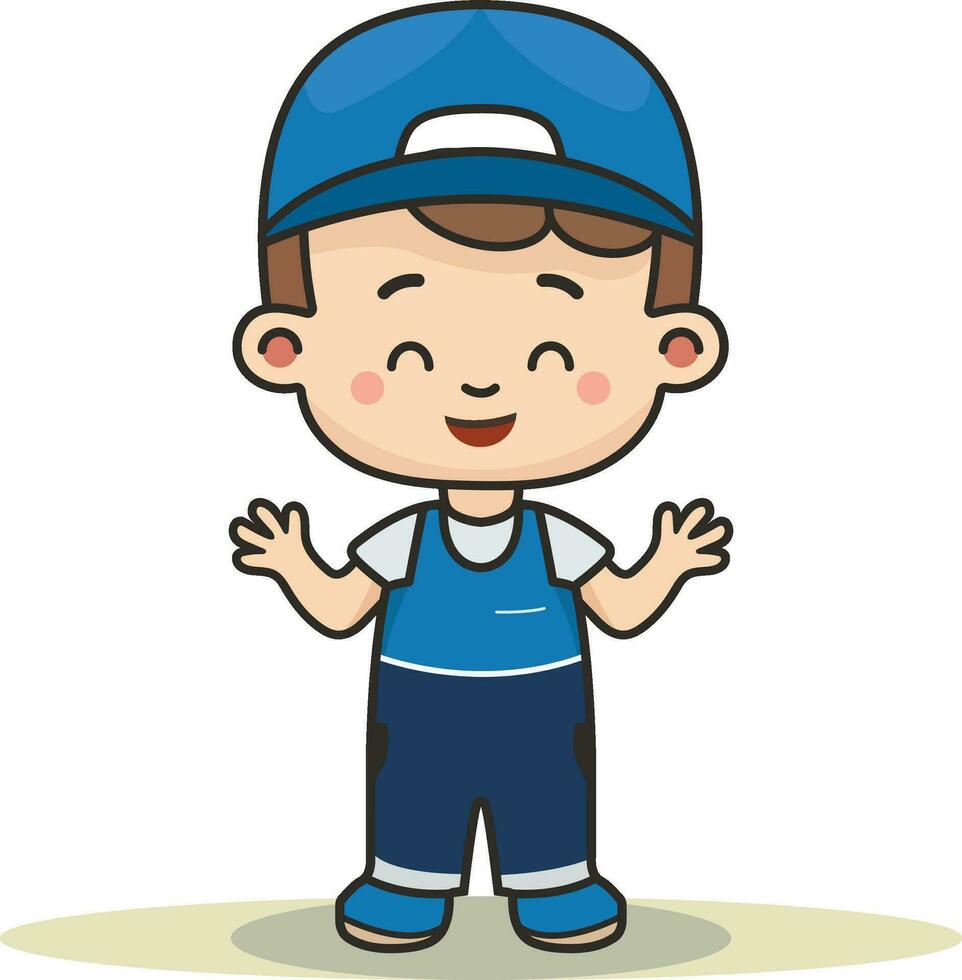 süß kawaii Karikatur Junge tragen Hut und Schürze im Chibi Maskottchen Vektor Stil