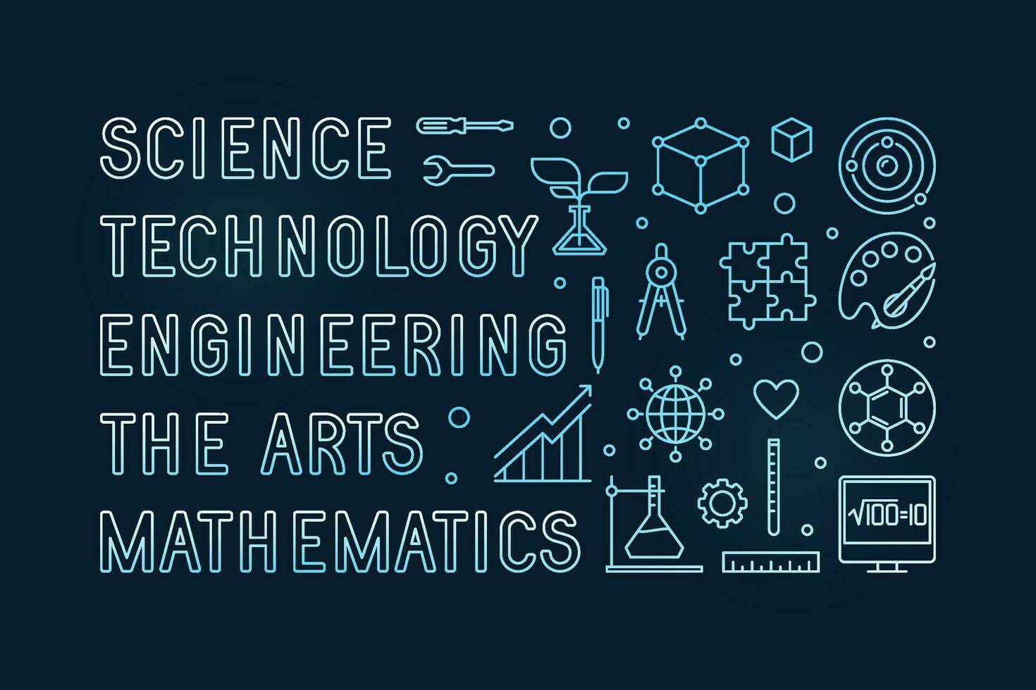 Wissenschaft, Technologie, Maschinenbau, das Kunst, Mathematik - - Dampf Konzept Gliederung Blau horizontal Banner vektor