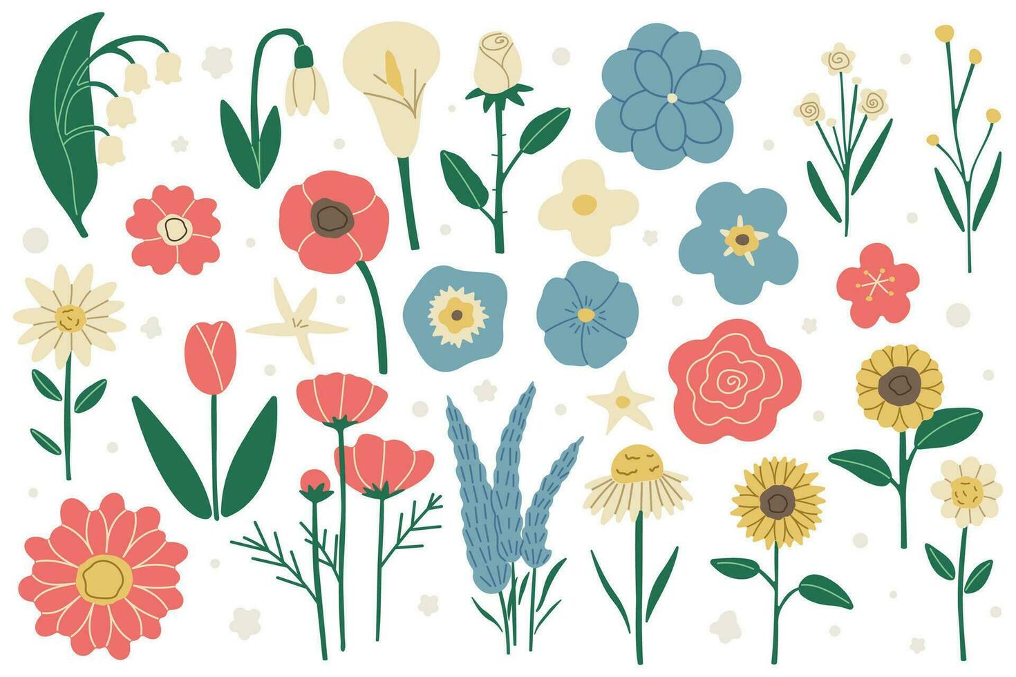 blommor samling söt på en vit bakgrund vektor illustration