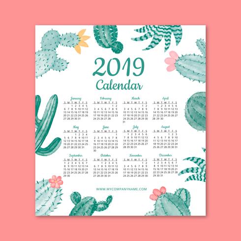 Netter Kalender 2019 mit Kaktus vektor