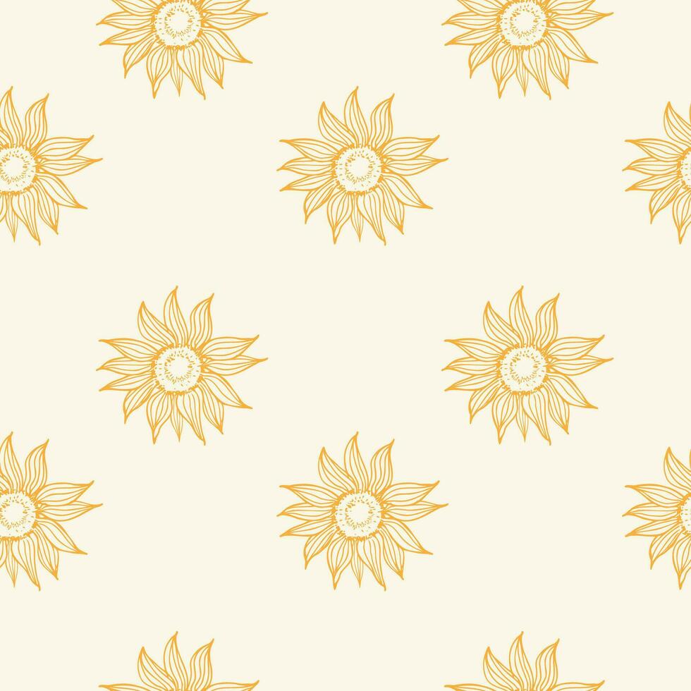 solros sömlös mönster med blommor, hand dragen vektor illustration. upprepa bakgrund med solrosor växt, boho stil. dekorativ prydnad design element. friska mat, utsäde skörda