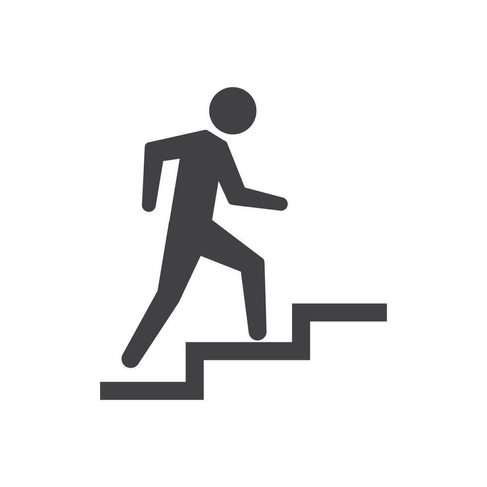 Mann Klettern Treppe Symbol einfach Silhouette eben Stil Vektor Illustration.