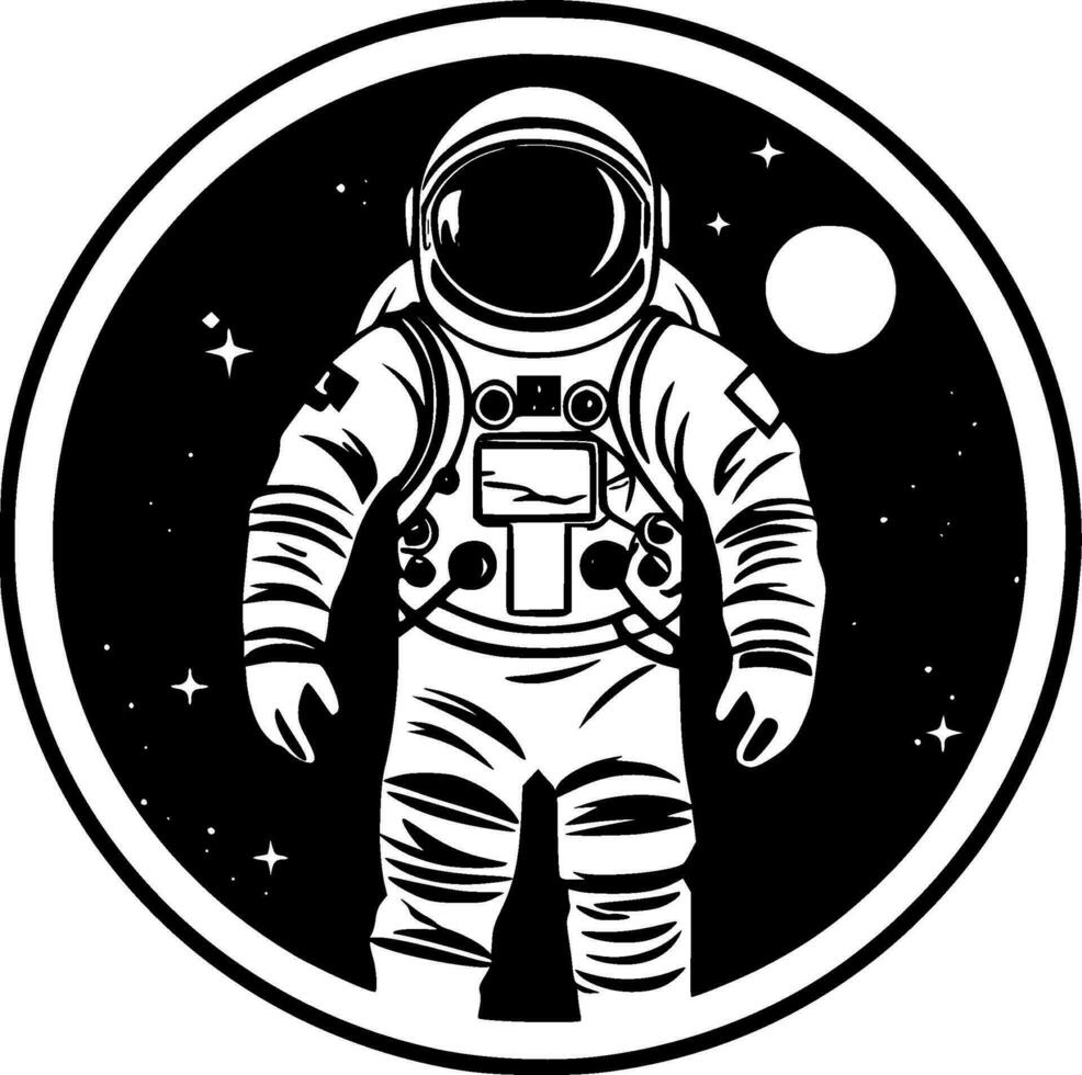 Astronaut - - schwarz und Weiß isoliert Symbol - - Vektor Illustration