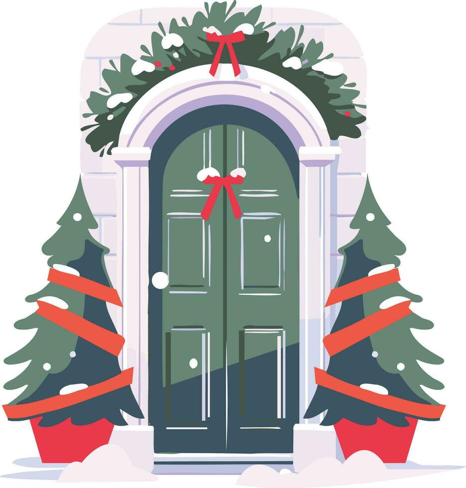 hand dragen jul dörr i platt stil vektor