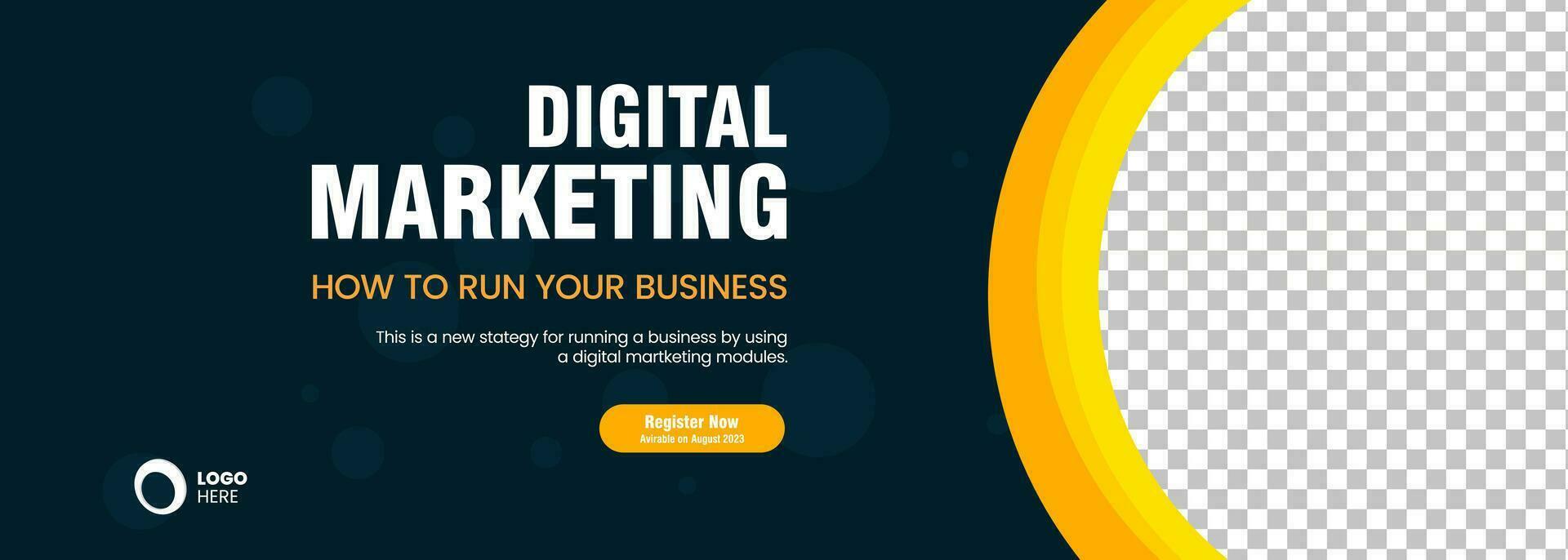 ein modern Digital Marketing Banner Vorlage Design. dunkel Blau und Gelb gebogen Muster Banner Objekte Design Vektor, Illustration vektor