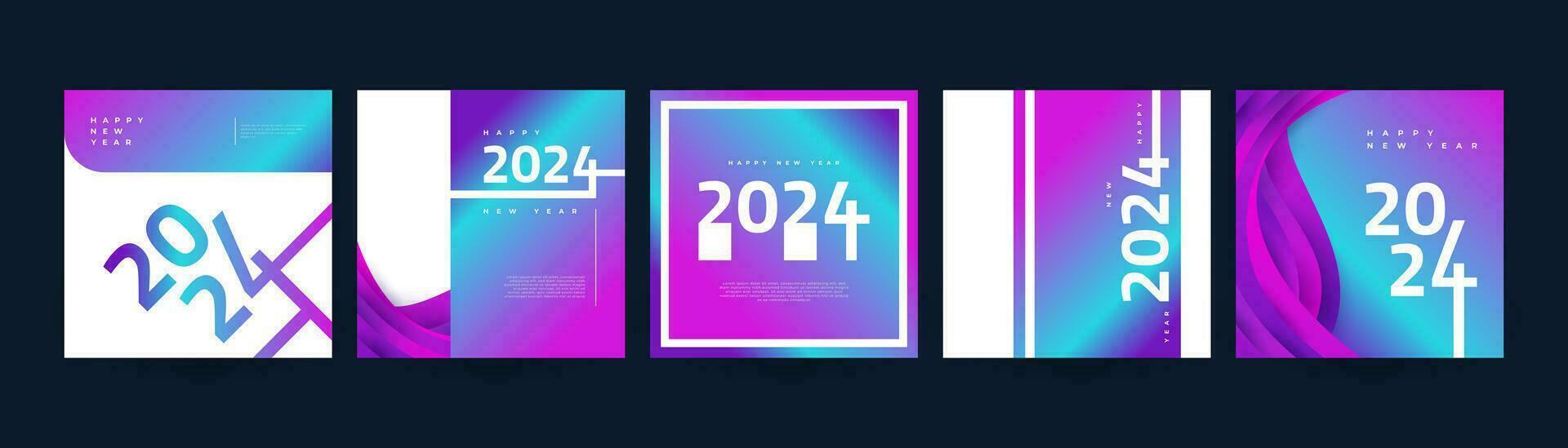 kreativ och färgrik 2024 Lycklig ny år affisch uppsättning. lämplig, för kort, baner, affisch, flygblad, omslag, och social media posta mall vektor