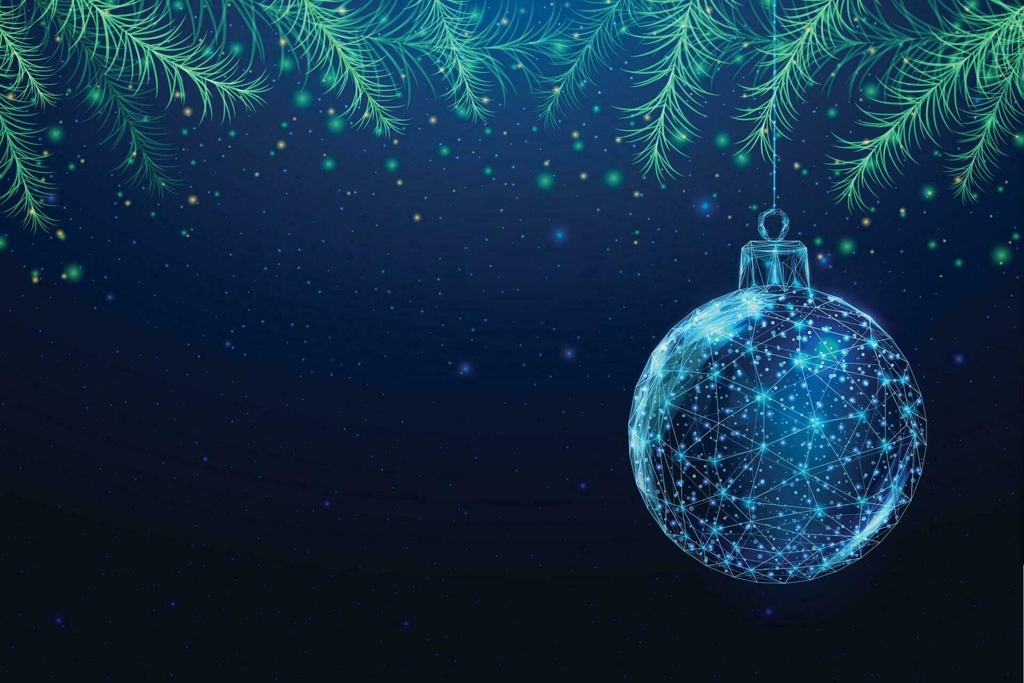 jul träd grenar, låg poly stil. baner för de begrepp av jul eller ny år med en plats för ett inskrift. abstrakt modern vektor illustration på blå bakgrund.