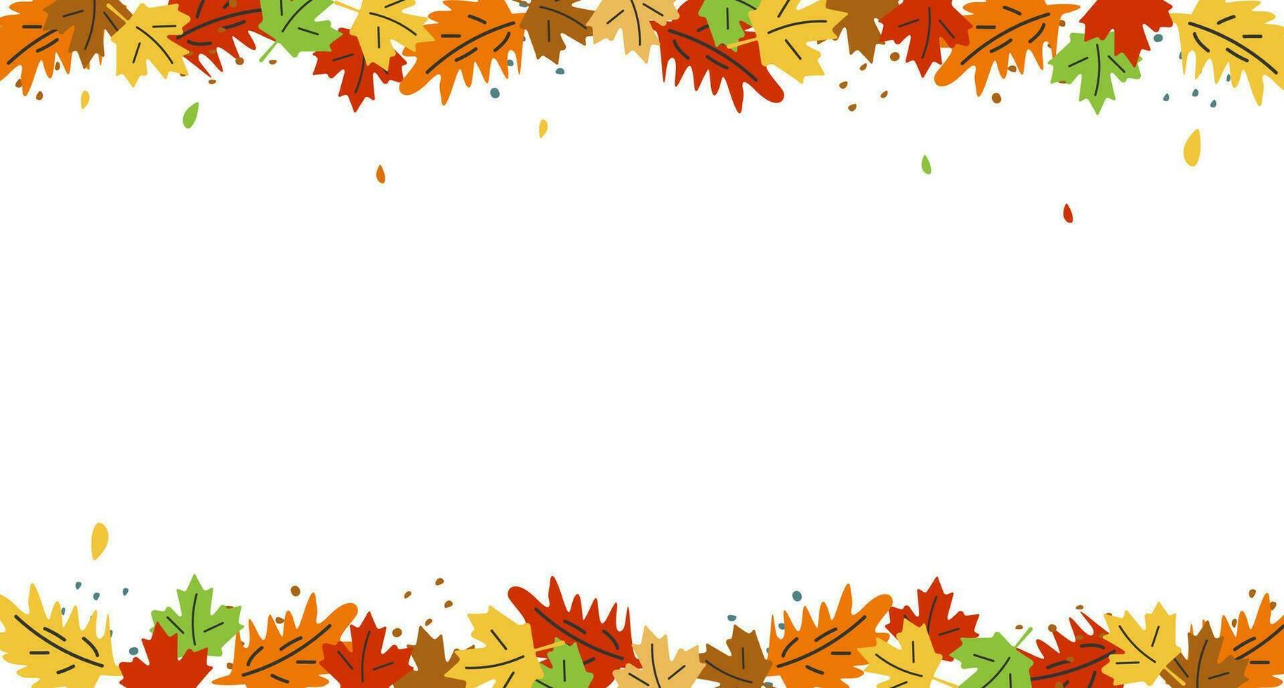 Herbst Hintergrund mit Platz zum Ihre Text. Herbst saisonal Hintergrund mit lange horizontal Rand gemacht von fallen Herbst Gelb, rot und Orange farbig Blätter isoliert auf Hintergrund. Vektor