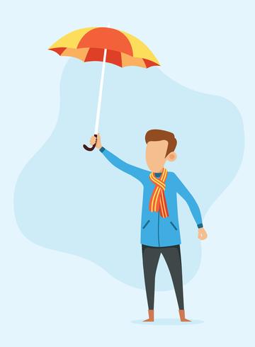 Ein Junge hält Regenschirm vektor