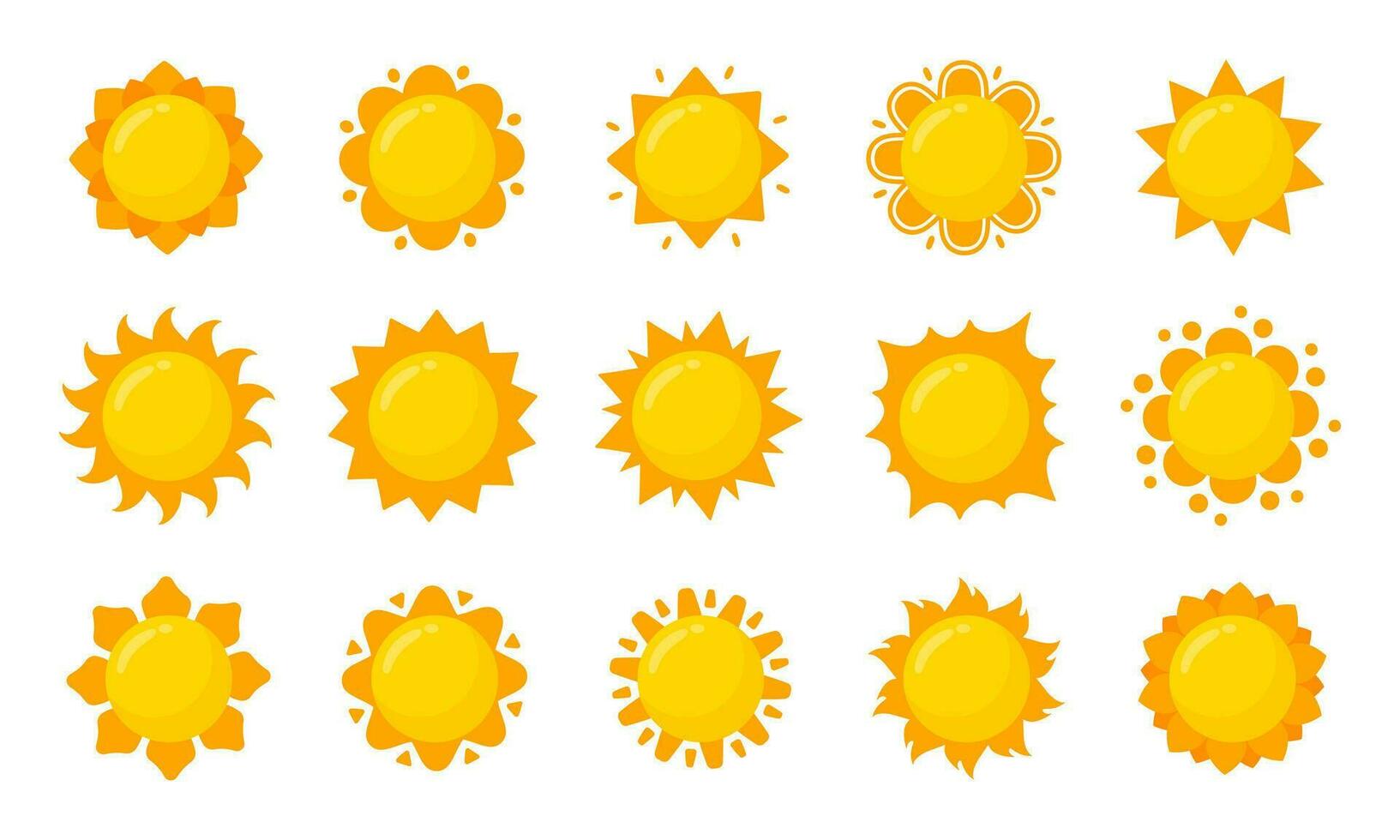 Gelb Sonne Symbol einfach Karikatur Stil Design. das Strahlen von das Sonne im Sommer- vektor