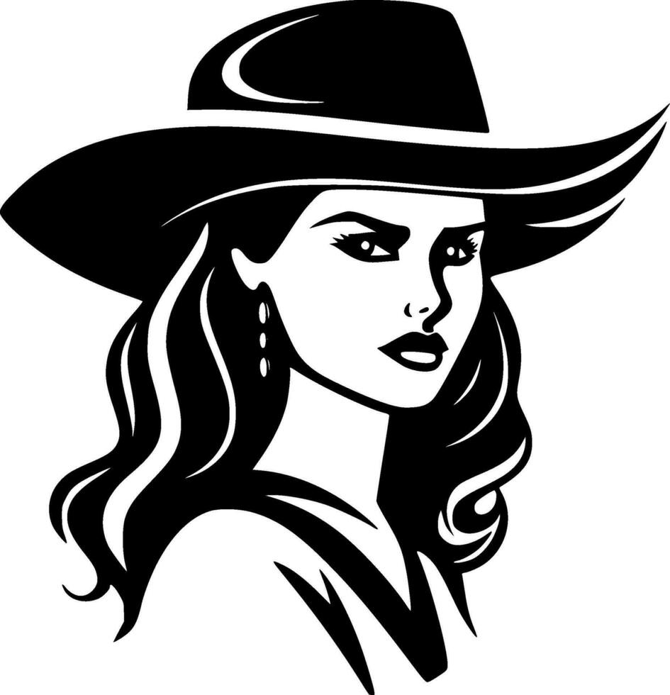 cowgirl, svart och vit vektor illustration