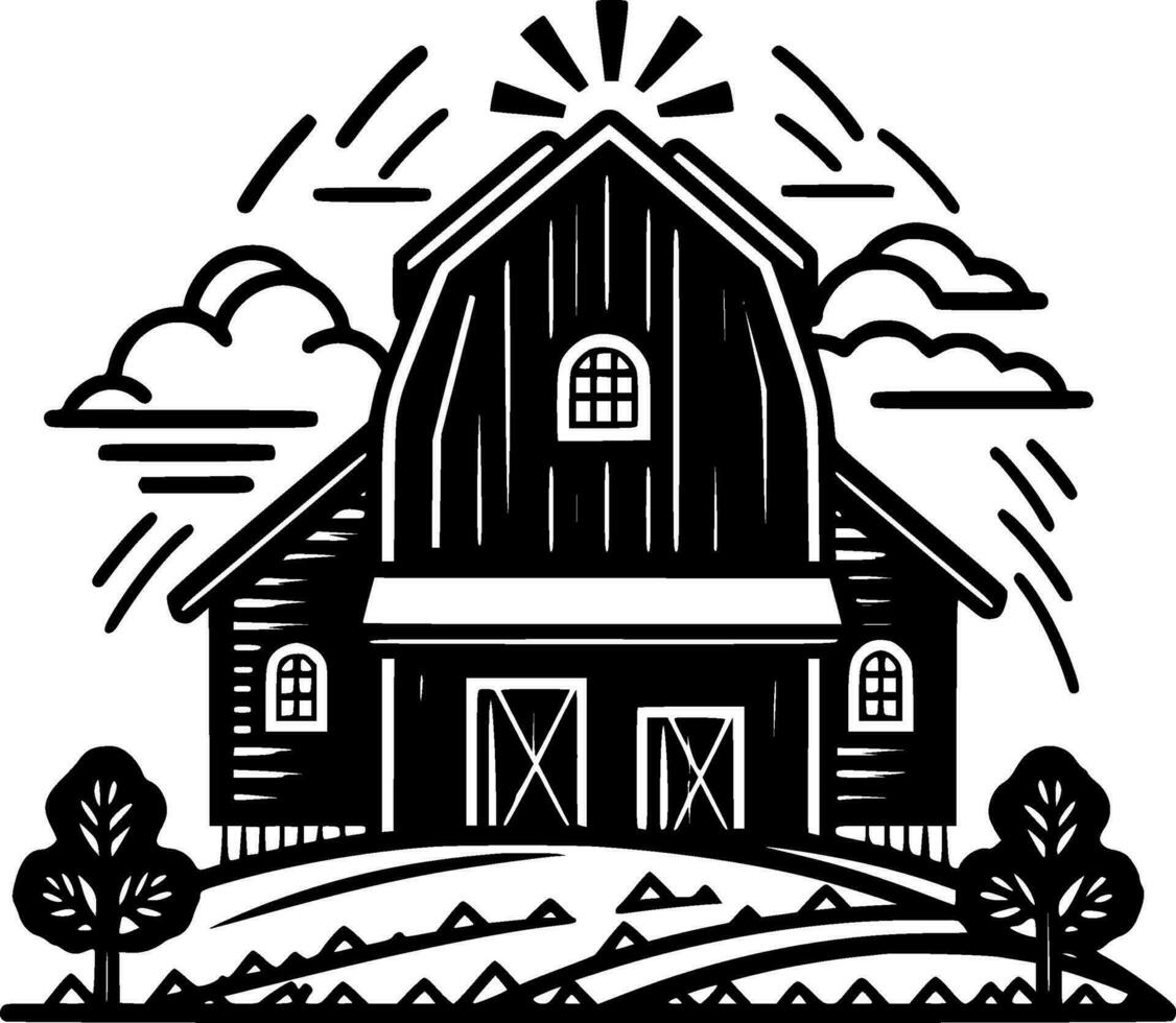 Bauernhaus - - schwarz und Weiß isoliert Symbol - - Vektor Illustration