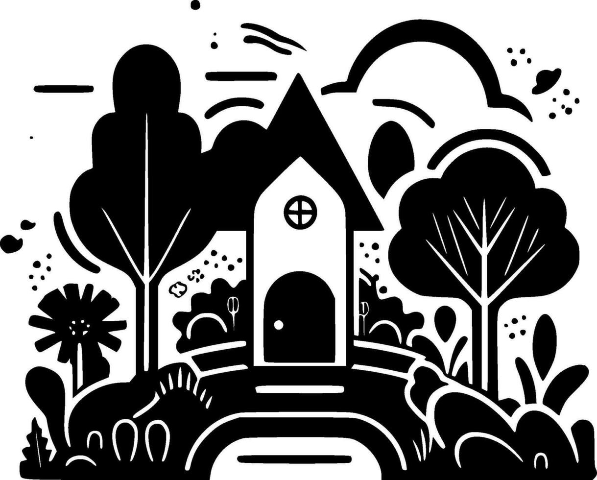 trädgård - svart och vit isolerat ikon - vektor illustration