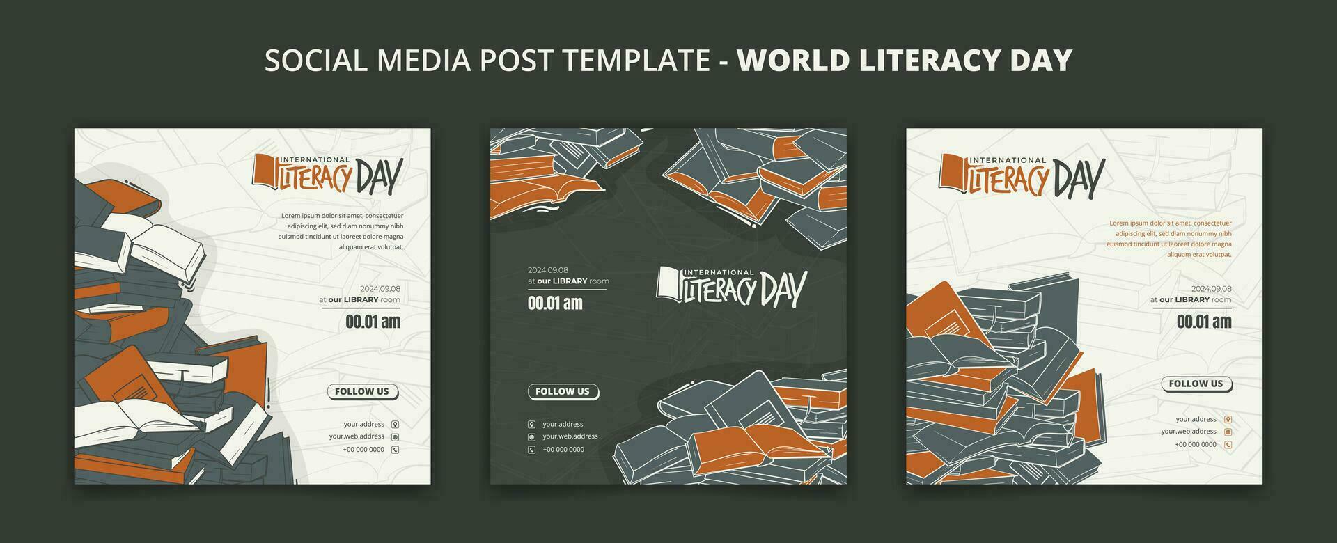 Sozial Medien Post Vorlage zum Welt Alphabetisierung Tag mit Buch Hintergrund Design vektor