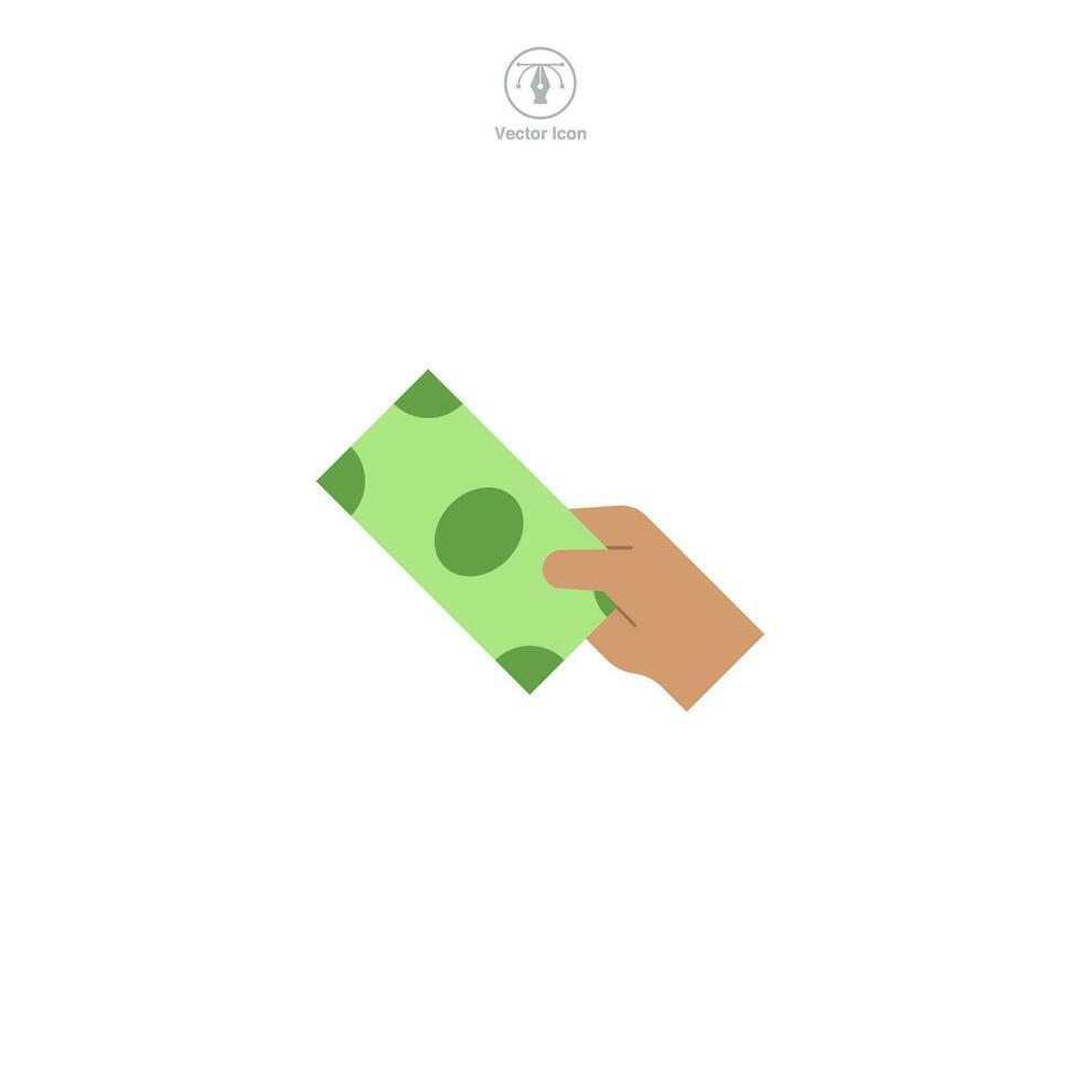 Zahlung mit Geld. Kasse oder Hand halten Geld Symbol Symbol Vektor Illustration isoliert auf Weiß Hintergrund