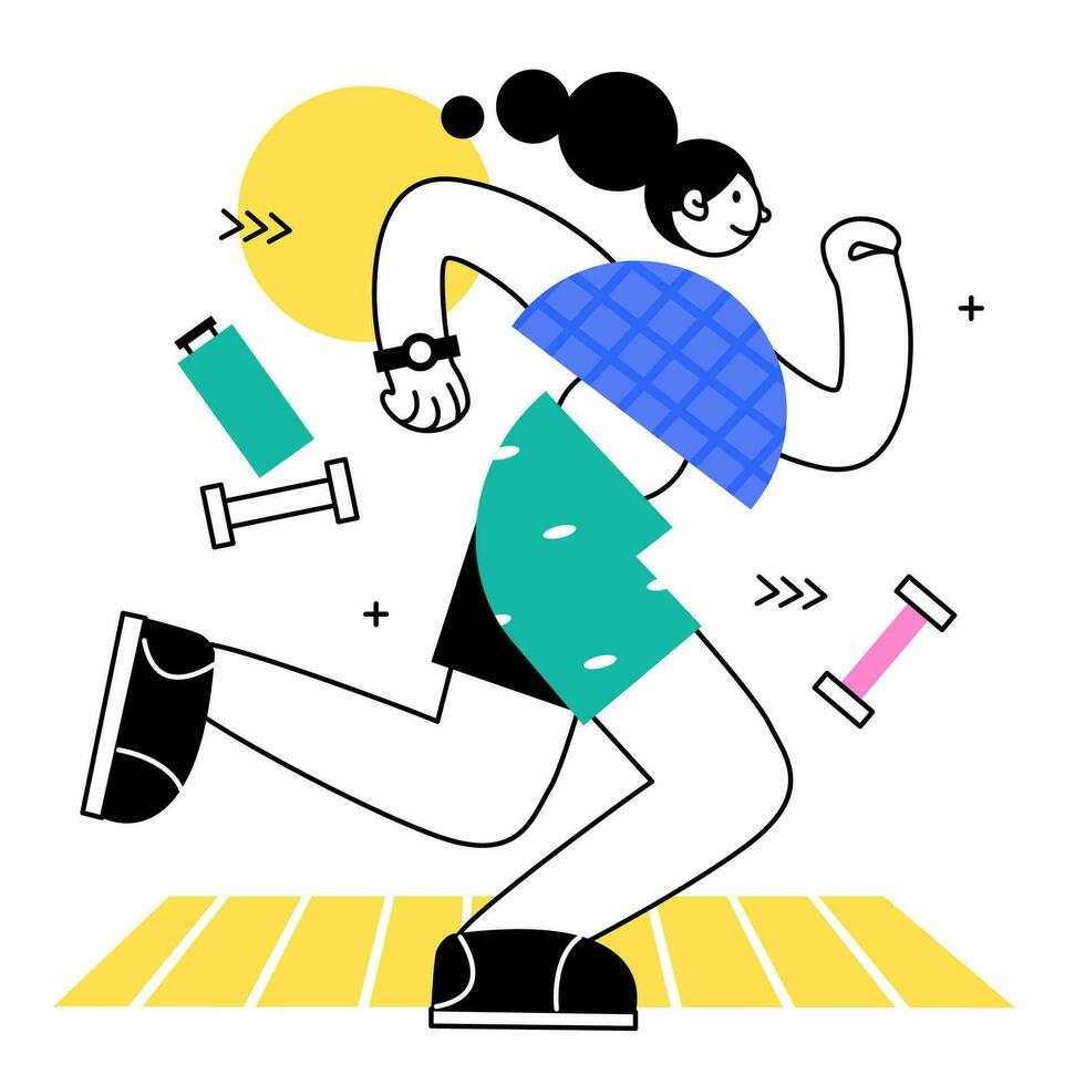 ein Frau läuft im Sportbekleidung. spielen Sport. Vektor Illustration im geometrisch Stil.