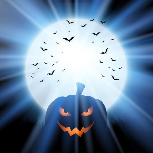 Halloween-Kürbis gegen einen Mond mit Schlägern vektor