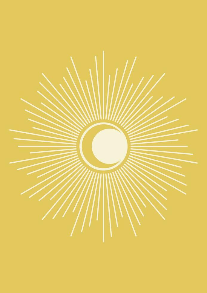 gul Sol skriva ut boho minimalistisk tryckbar vägg konst illustration vektor